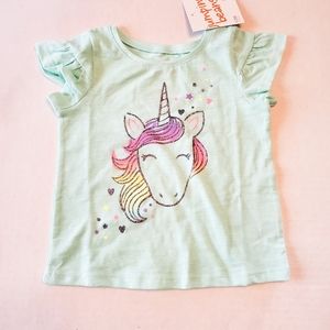 Teal Unicorn Glittery Baby Girl Shirt 12 months